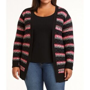 Lane Bryant sz 22/24 Womens‎ Fair Isle Striped Long Sleeve Open Front Sweater